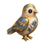 Un pájaro de porcelana con un ojo de botón negro